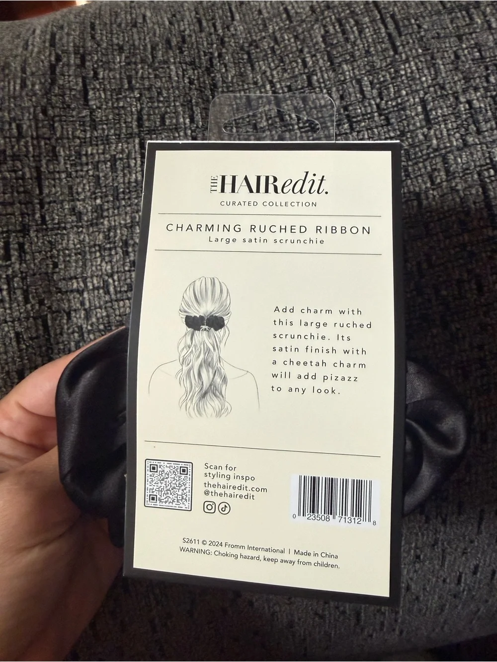 NWT hair edit large black satin scrunchie with cheetah charm! 🐆